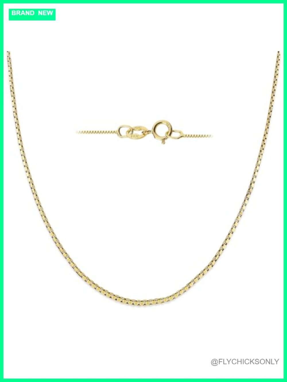 10K Solid Yellow Gold Box Chain Necklace 16 Inch Spring Ring Women